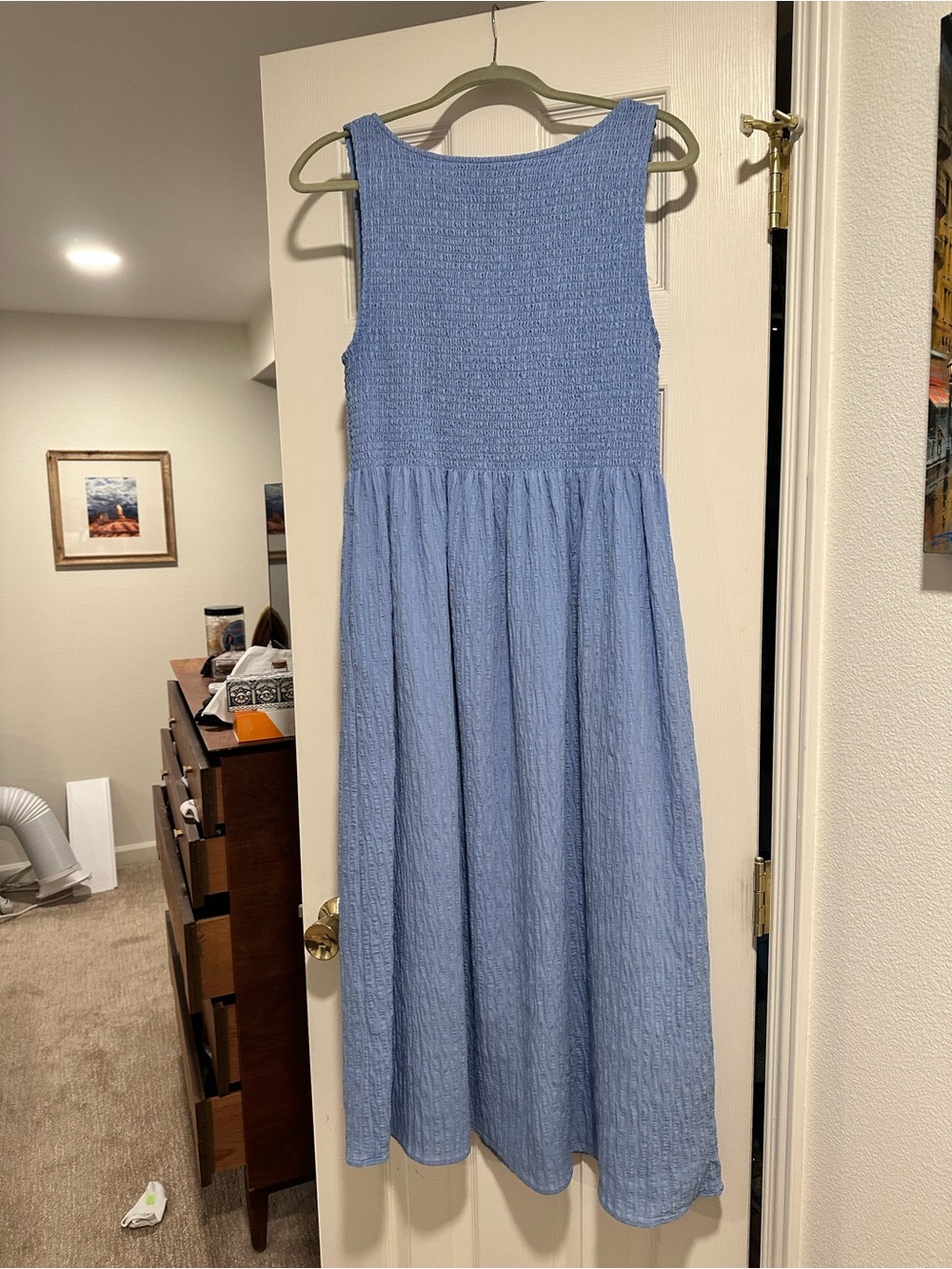 Hill House Home - The Cosima Nap Dress, Blue Tonal Seersucker, Size L